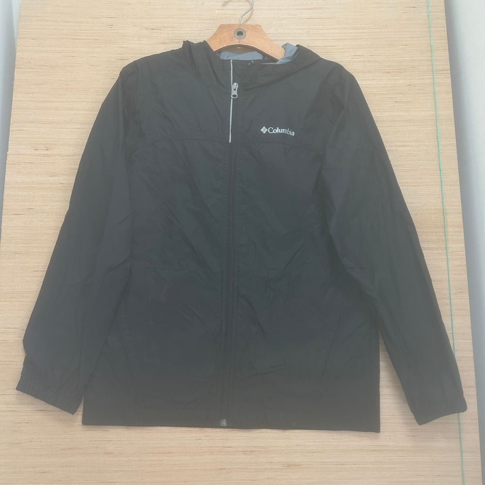 Columbia Youth Boys Large 14/16 Black Hooded Windbreaker Full Zip Jacket 7662